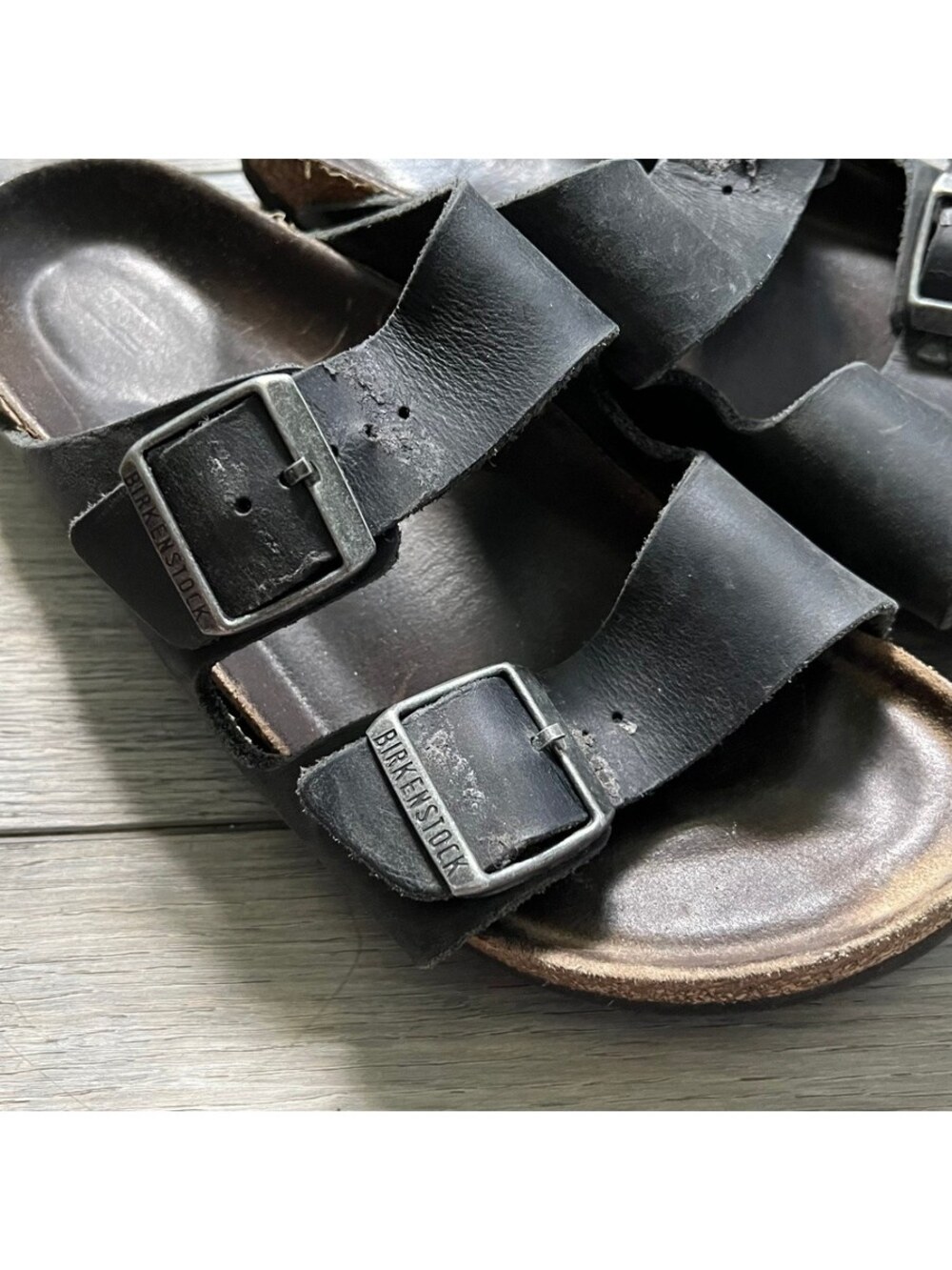 Birkenstock Arizona Womens Size 38 Black Strap Slide Sandals Soft Footbed - Picture 3 of 8